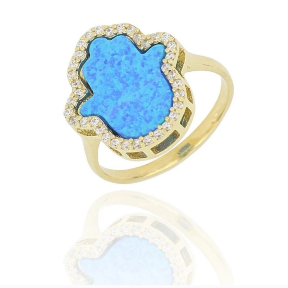 18k gold plated sterling silver, simulated blue opal ring